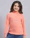 Girls Peach Solid T Neck Full Sleeve Sweater