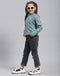 Girls Green Self Design T Neck Full Sleeve Sweater