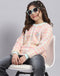 Girls Pink Self Design Round Neck Full Sleeve Sweater