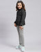Girls Black Self Design F Neck Full Sleeve Sweater