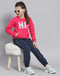 Girls Magenta Printed Round Neck Full Sleeve Sweatshirt