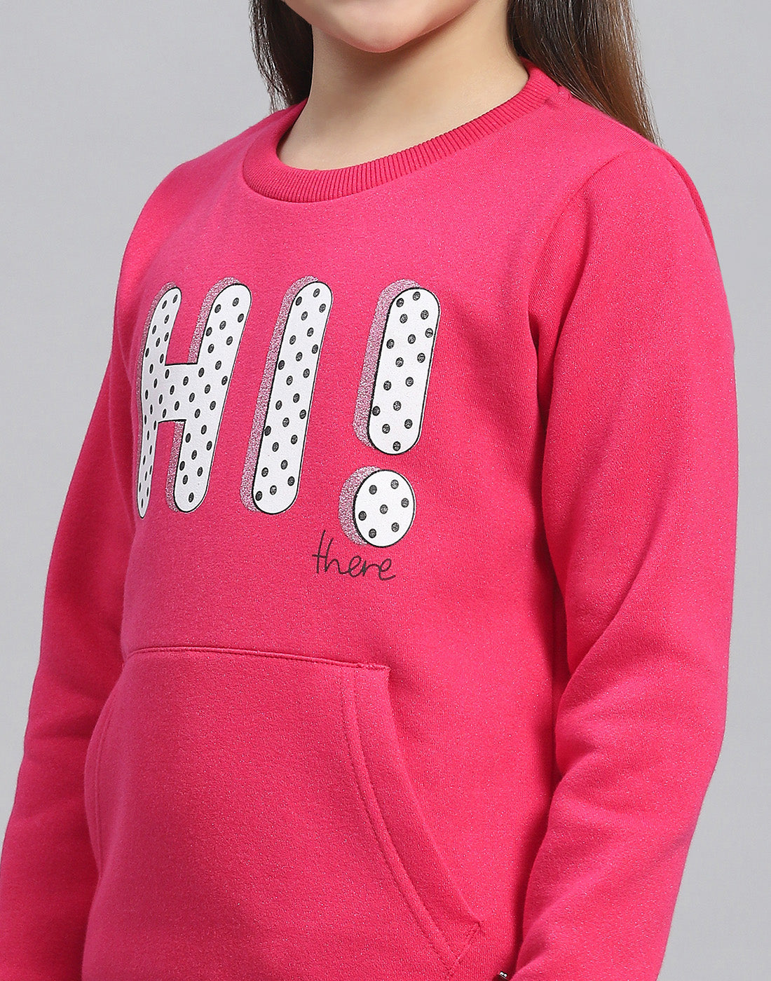 Girls Magenta Printed Round Neck Full Sleeve Sweatshirt