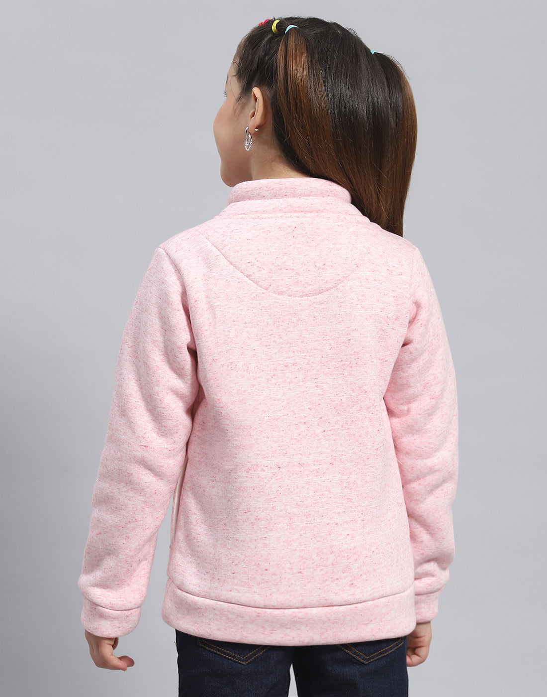 Girls Pink Printed Round Neck Full Sleeve Sweatshirt