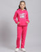Girls Magenta Printed Hooded Full Sleeve Sweatshirt