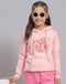 Girls Pink Printed Hooded Full Sleeve Sweatshirt