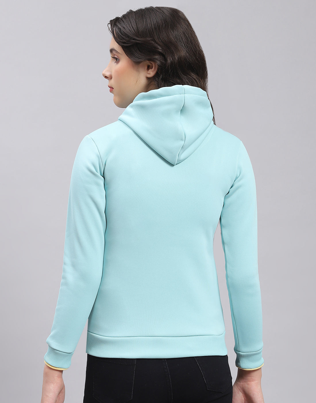 Girls Turquoise Blue Printed Hooded Full Sleeve Sweatshirt