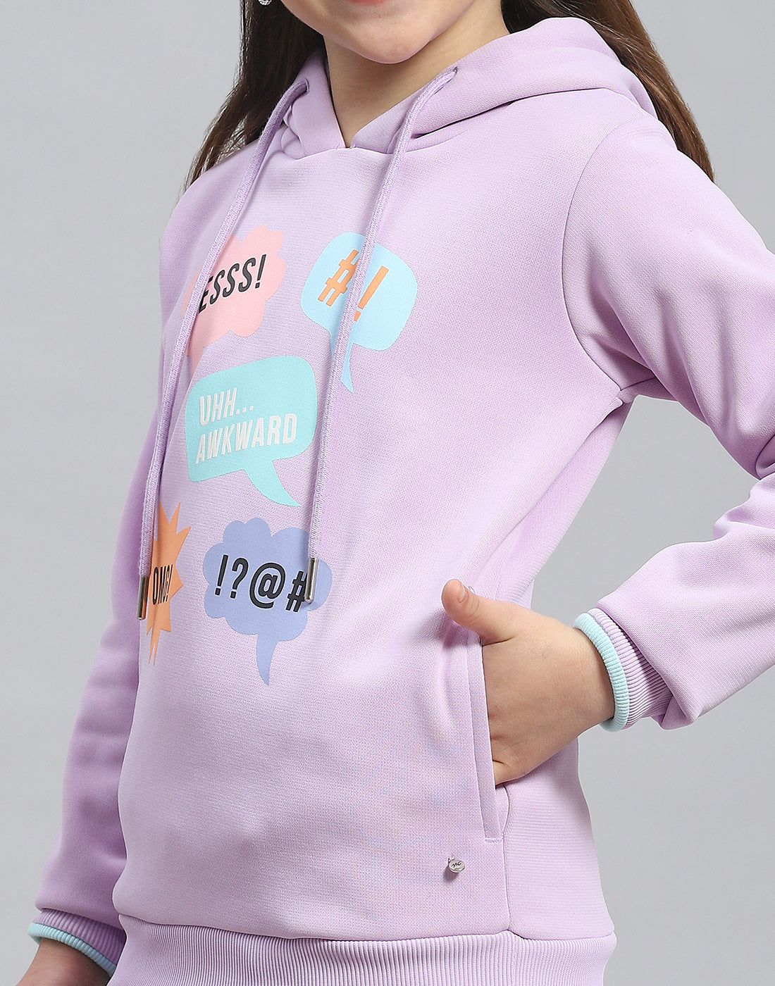 Girls Purple Printed Hooded Full Sleeve Sweatshirt