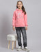 Girls Pink Printed Hooded Full Sleeve Sweatshirt