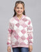 Girls Purple Printed Mandarin Collar Full Sleeve Sweatshirt