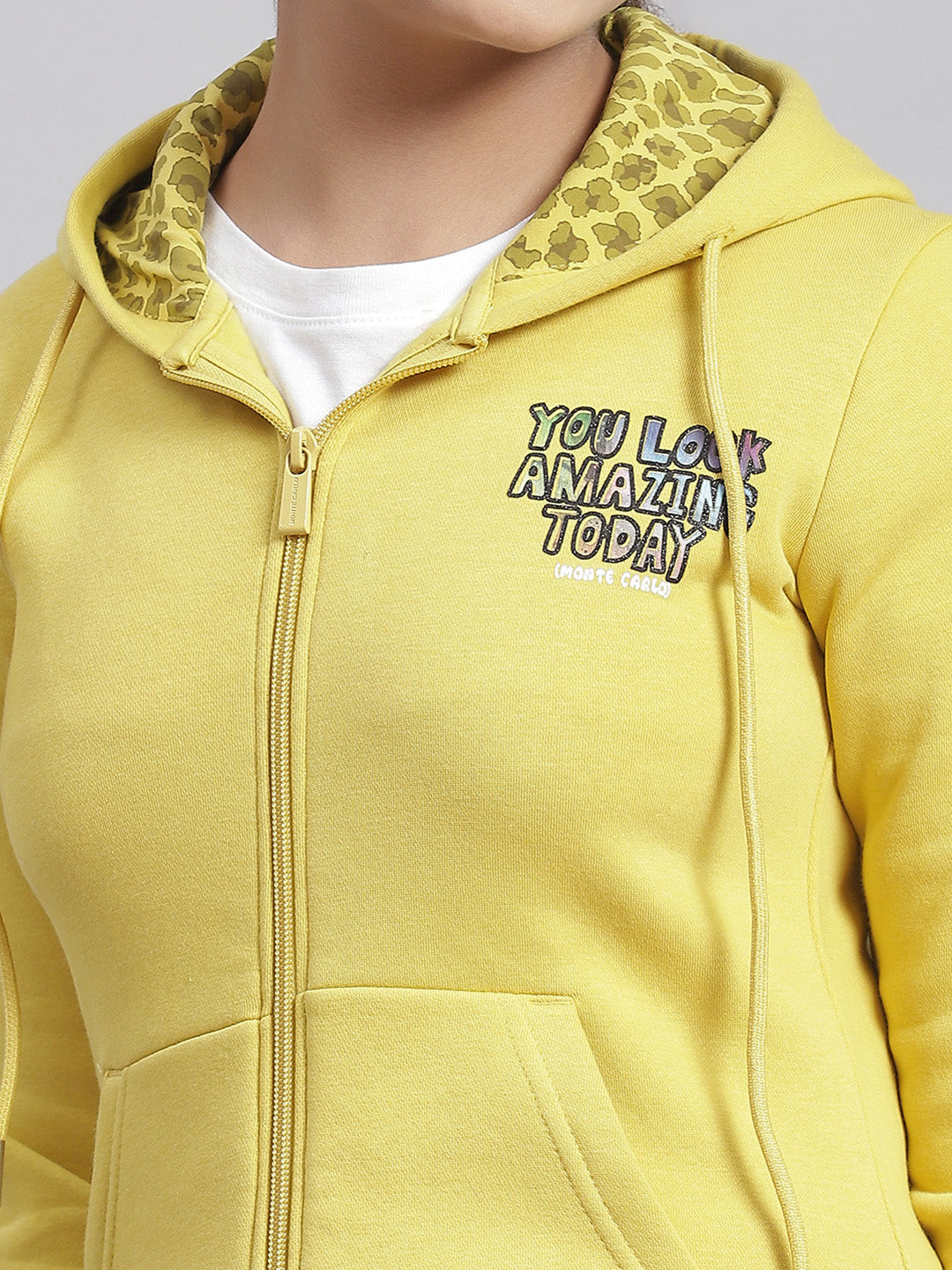 Girls Yellow Solid Hooded Full Sleeve Sweatshirt