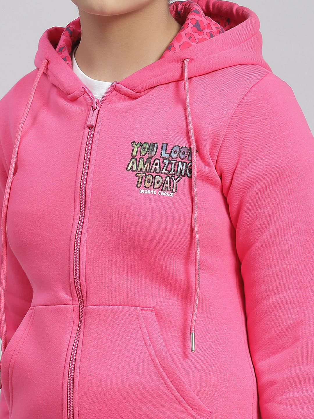 Girls Pink Solid Hooded Full Sleeve Sweatshirt