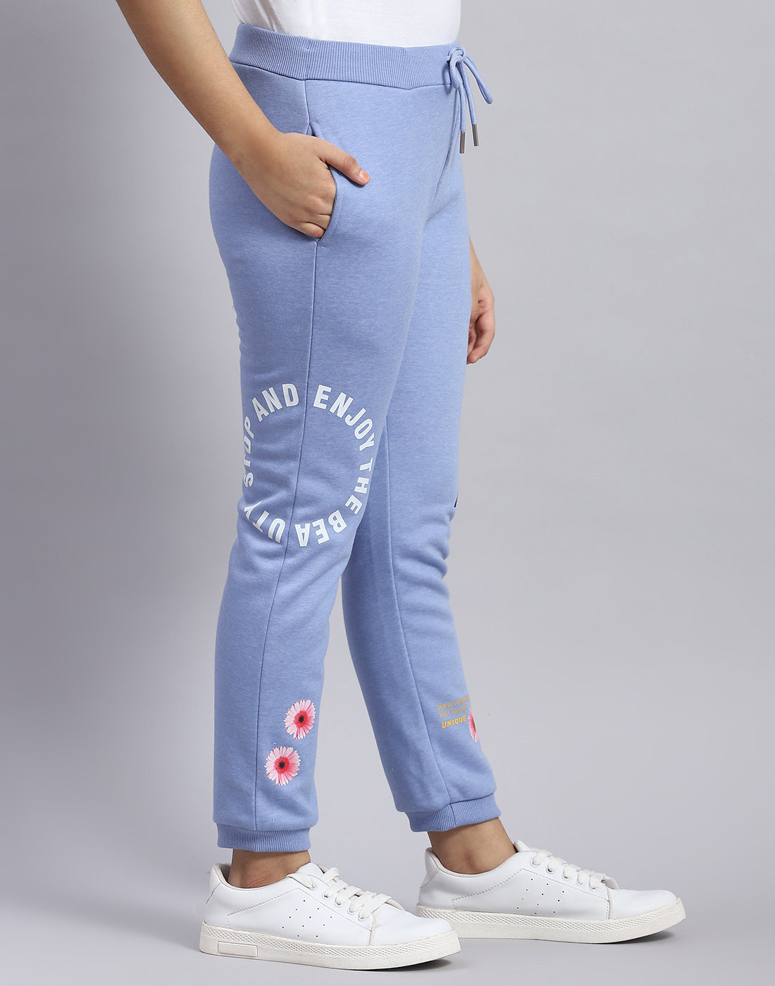 Girls Blue Solid Regular Fit Lower