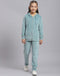 Girls Teal Blue Solid Hooded Full Sleeve Tracksuit