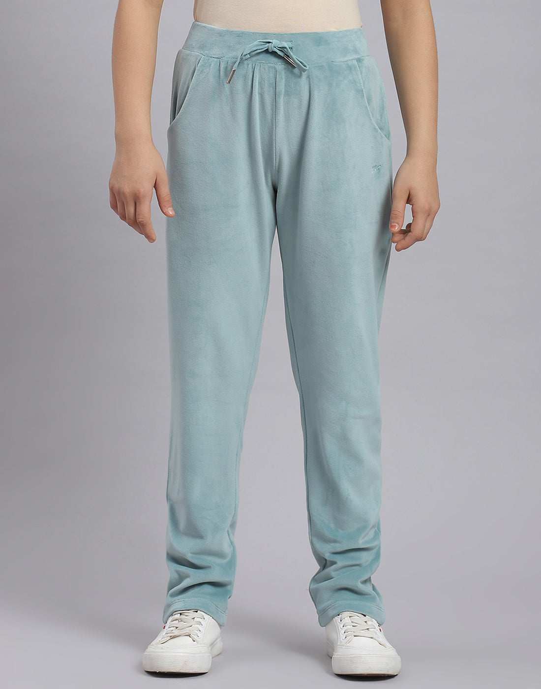 Girls Teal Blue Solid Hooded Full Sleeve Tracksuit