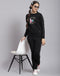 Girls Black Printed Round Neck Full Sleeve Tracksuit