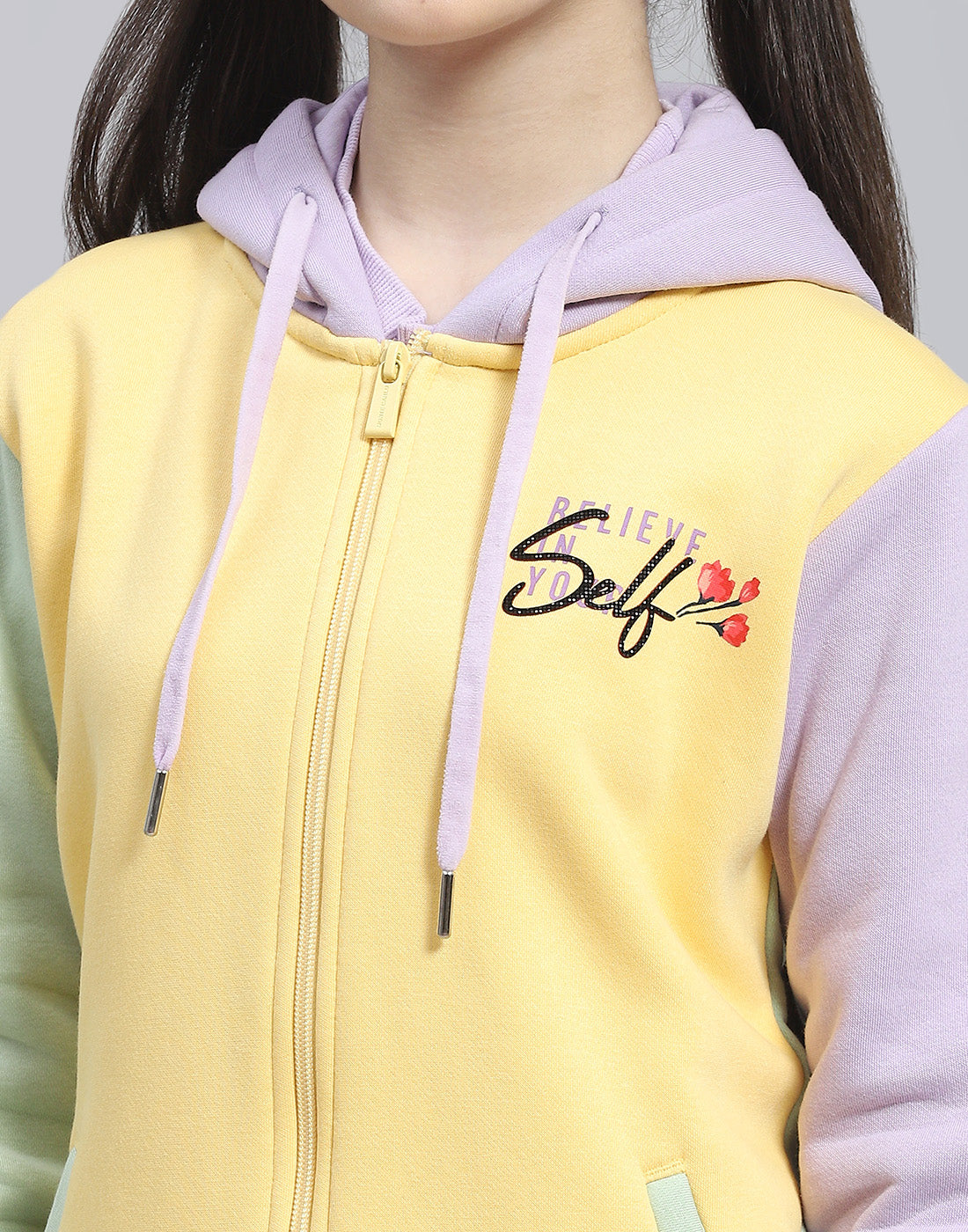 Girls Yellow Printed Hooded Full Sleeve Tracksuit