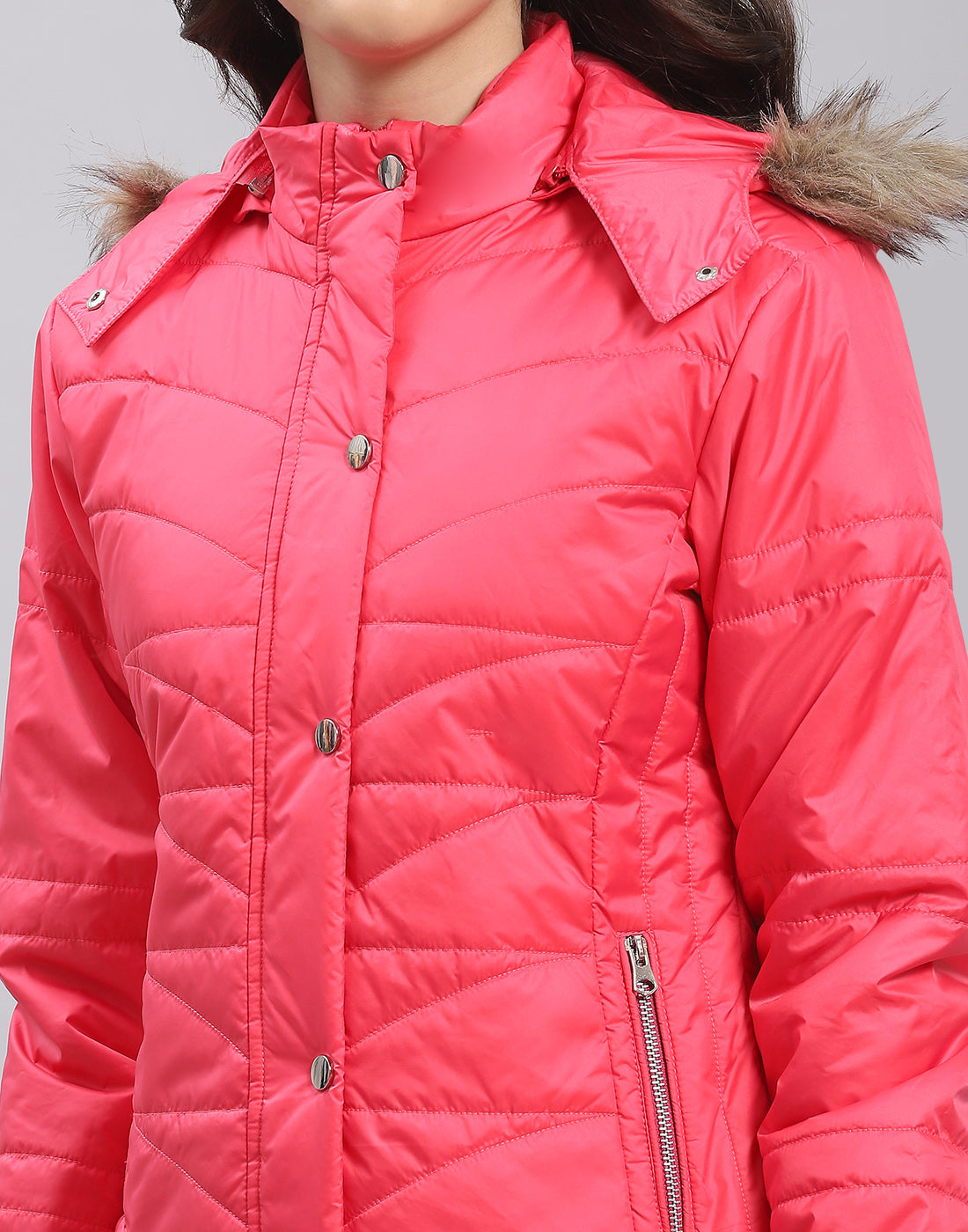Girls Pink Solid Hooded Full Sleeve Girls Jacket