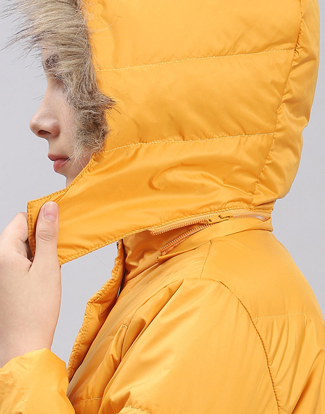 Girls Mustard Solid Hooded Full Sleeve Girls Jacket