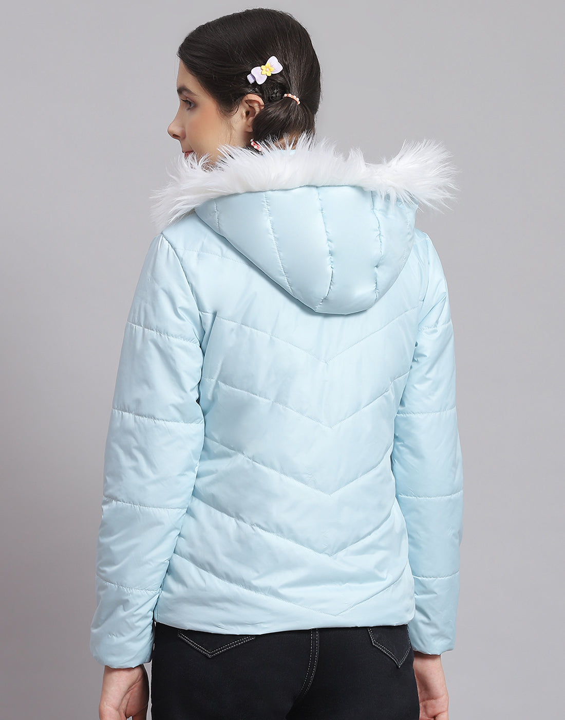 Girls Blue Solid Hooded Full Sleeve Girls Jacket