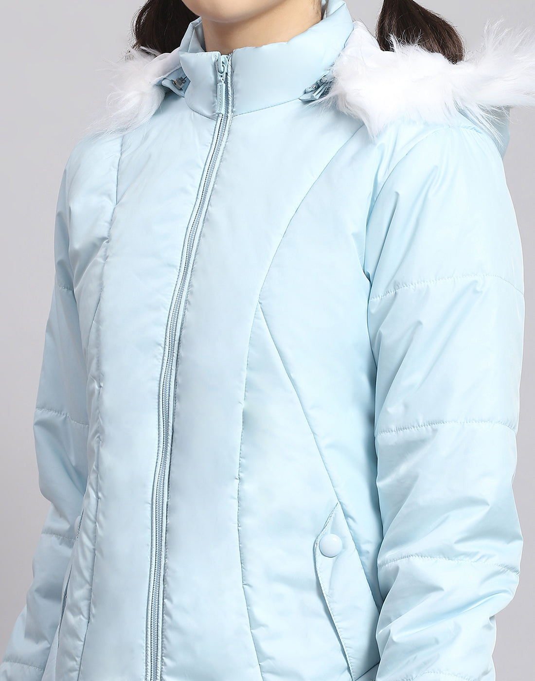 Girls Blue Solid Hooded Full Sleeve Girls Jacket