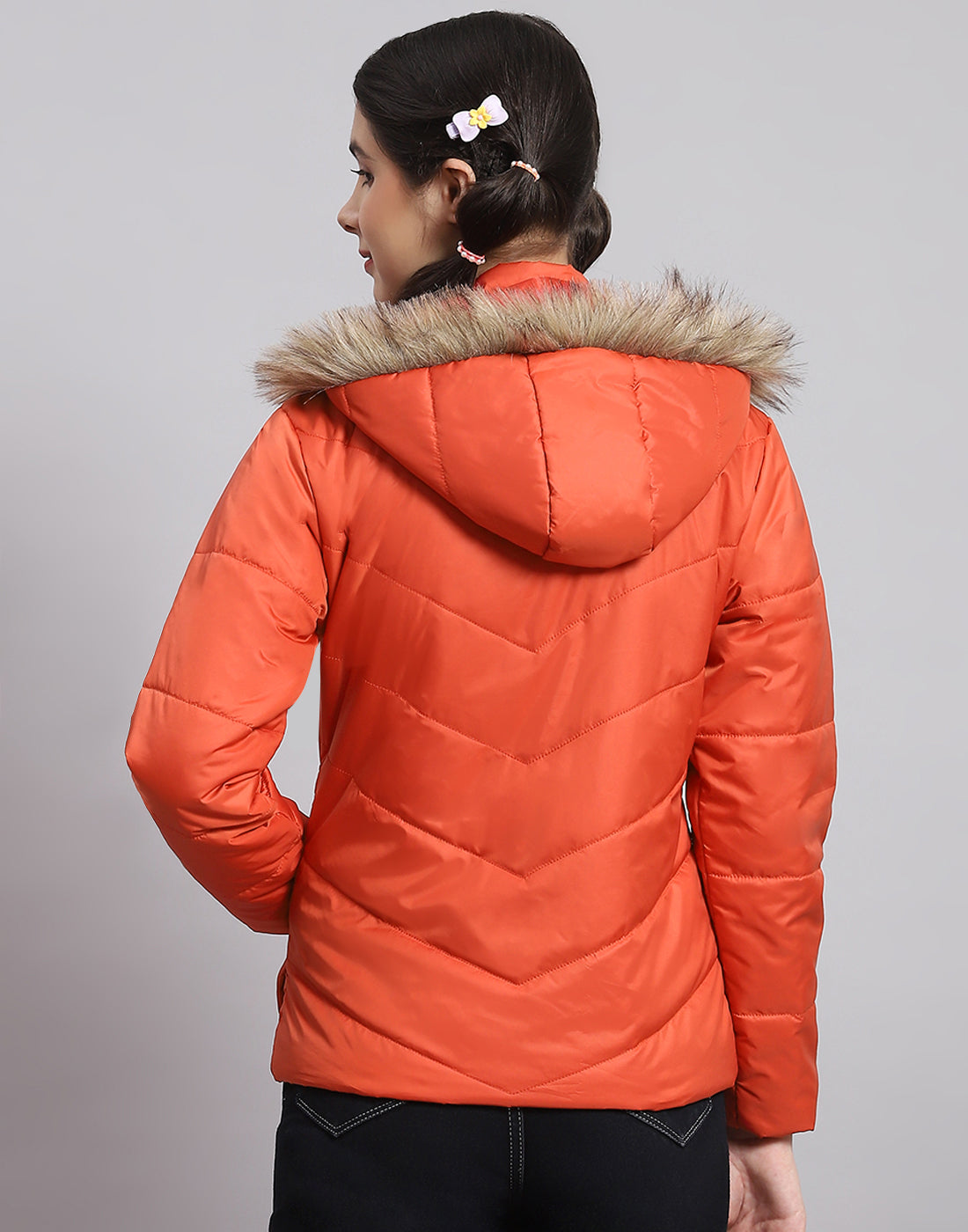 Girls Rust Solid Hooded Full Sleeve Girls Jacket