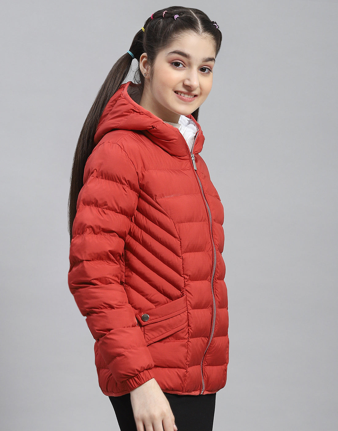 Girls Red Solid Hooded Full Sleeve Girls Jacket