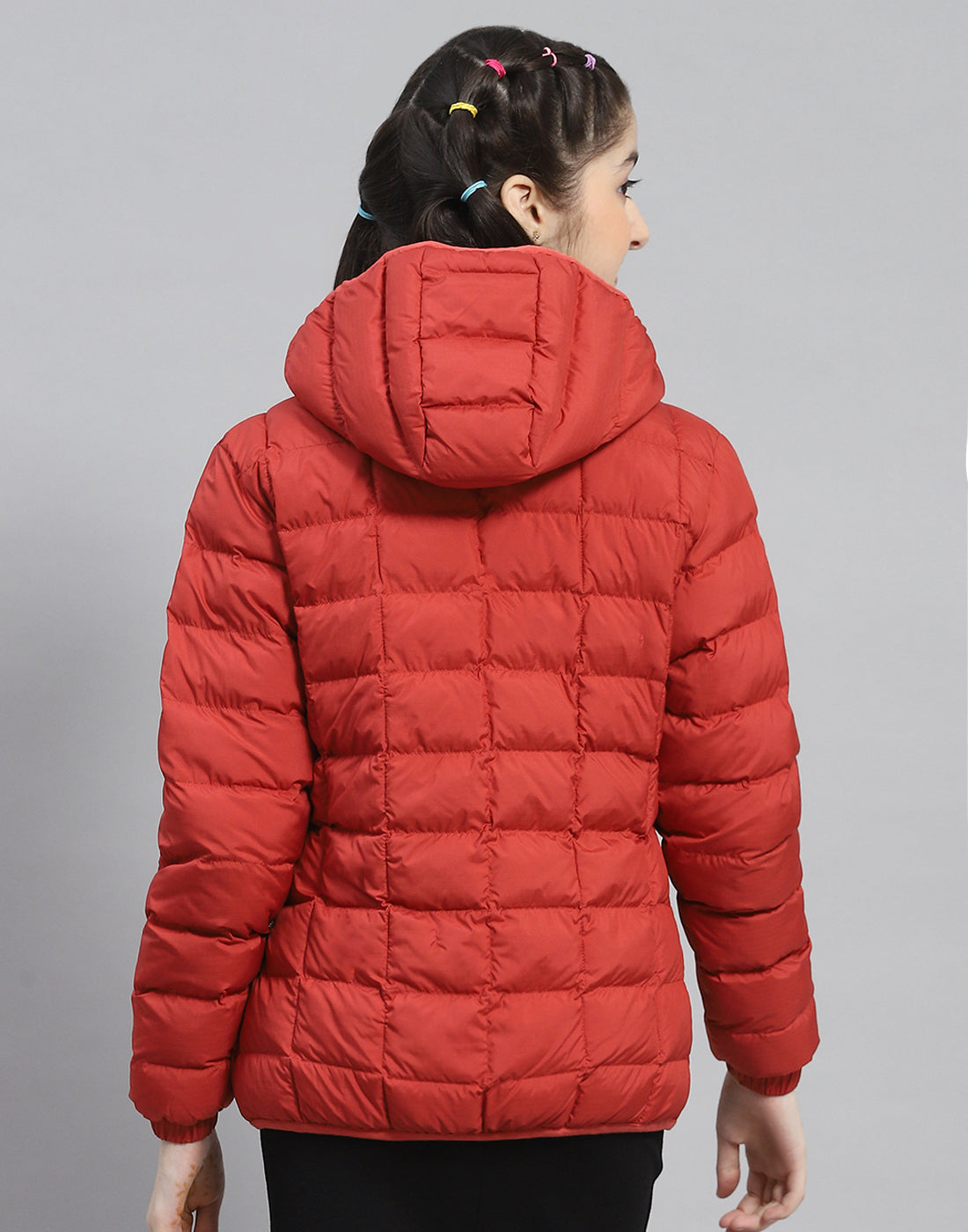 Girls Red Solid Hooded Full Sleeve Girls Jacket