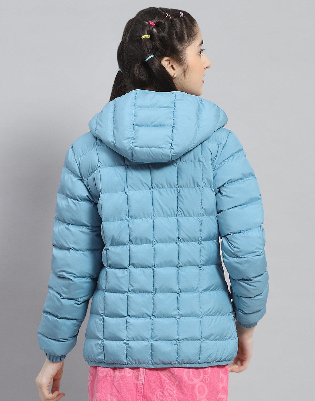 Girls Turquoise Blue Solid Hooded Full Sleeve Girls Jacket