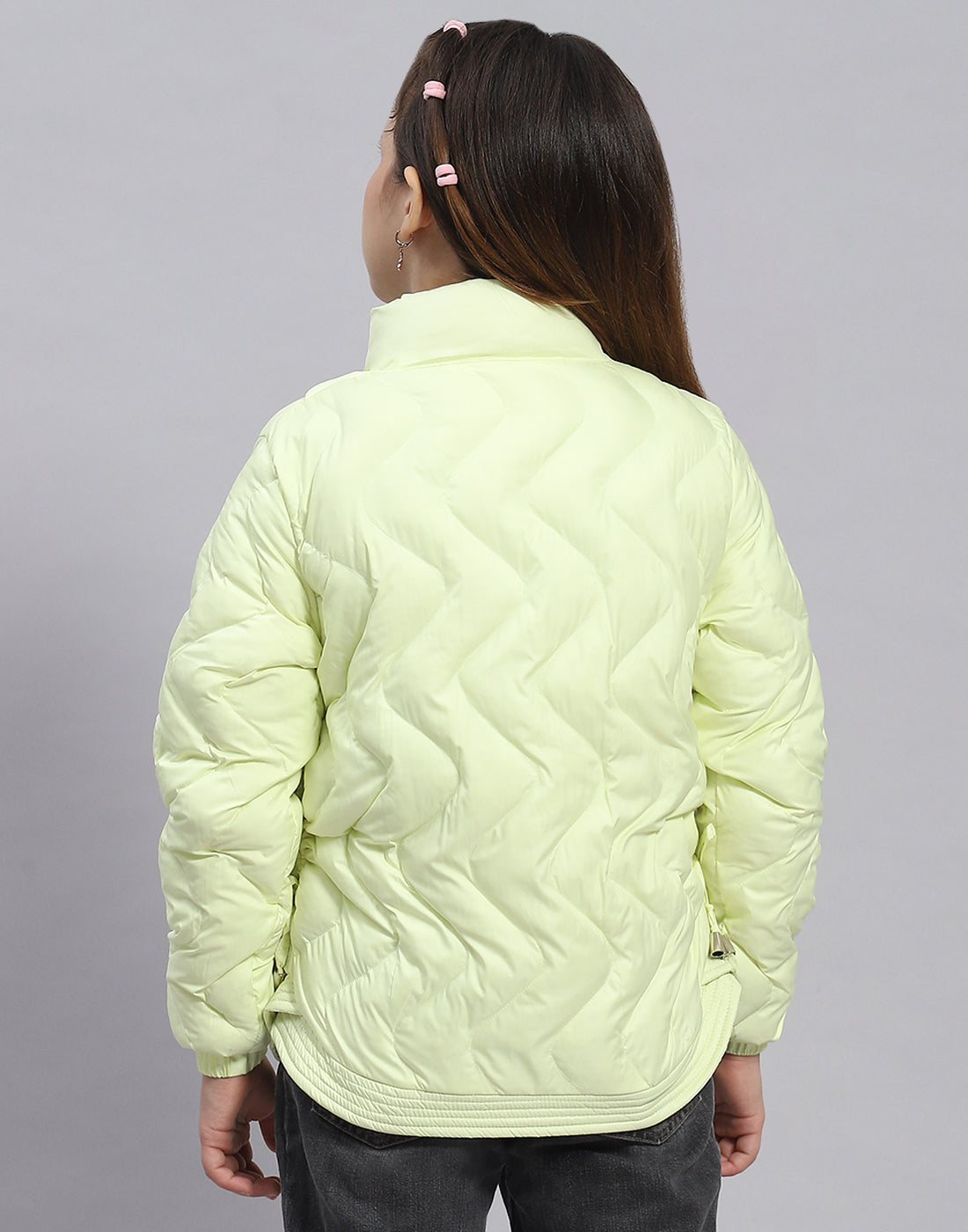 Girls Green Check Stand Collar Full Sleeve Girls Jacket