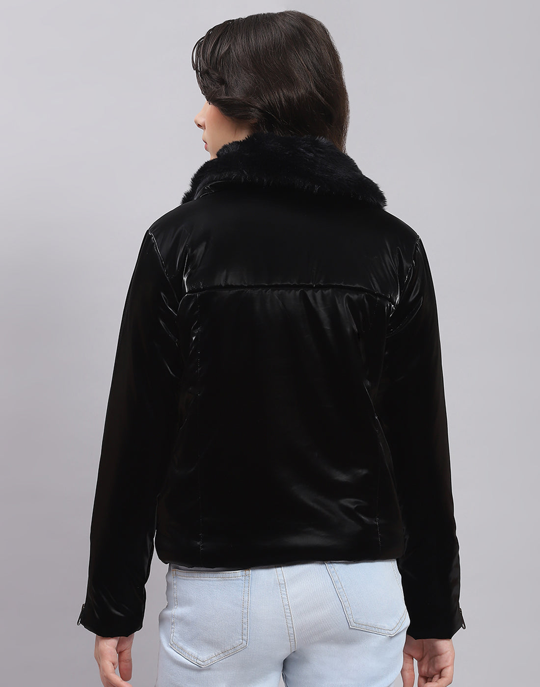 Girls Black Solid Collar Full Sleeve Girls Jacket