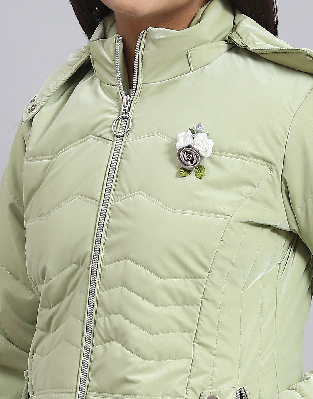 Girls Green Solid Hooded Full Sleeve Girls Jacket