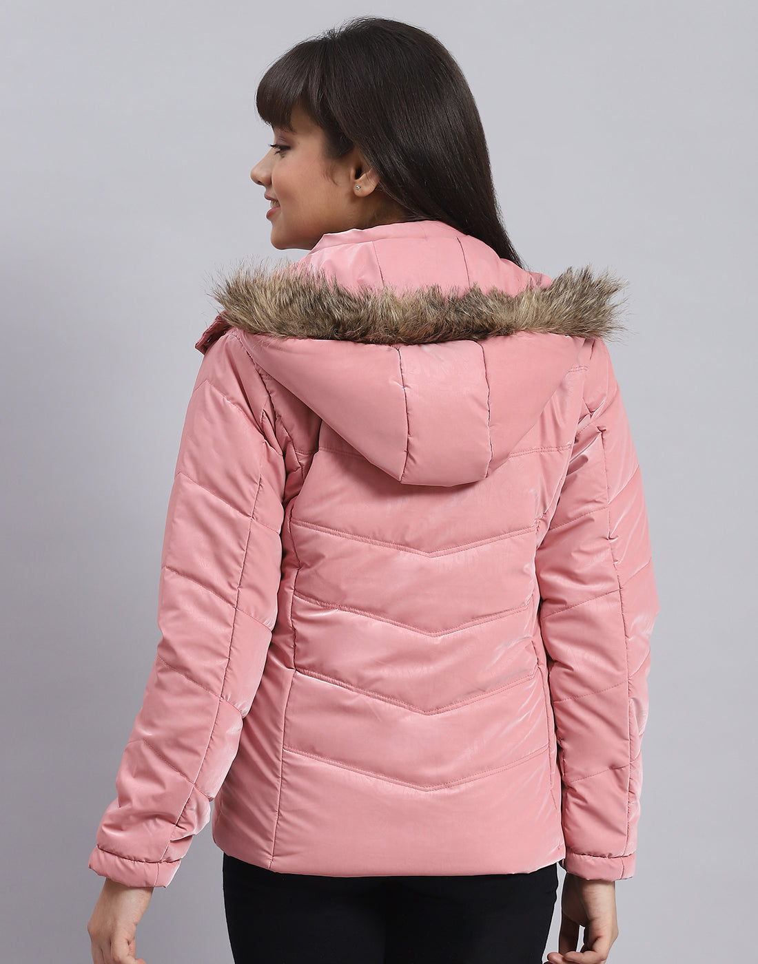 Girls Pink Printed Hooded Full Sleeve Girls Jacket
