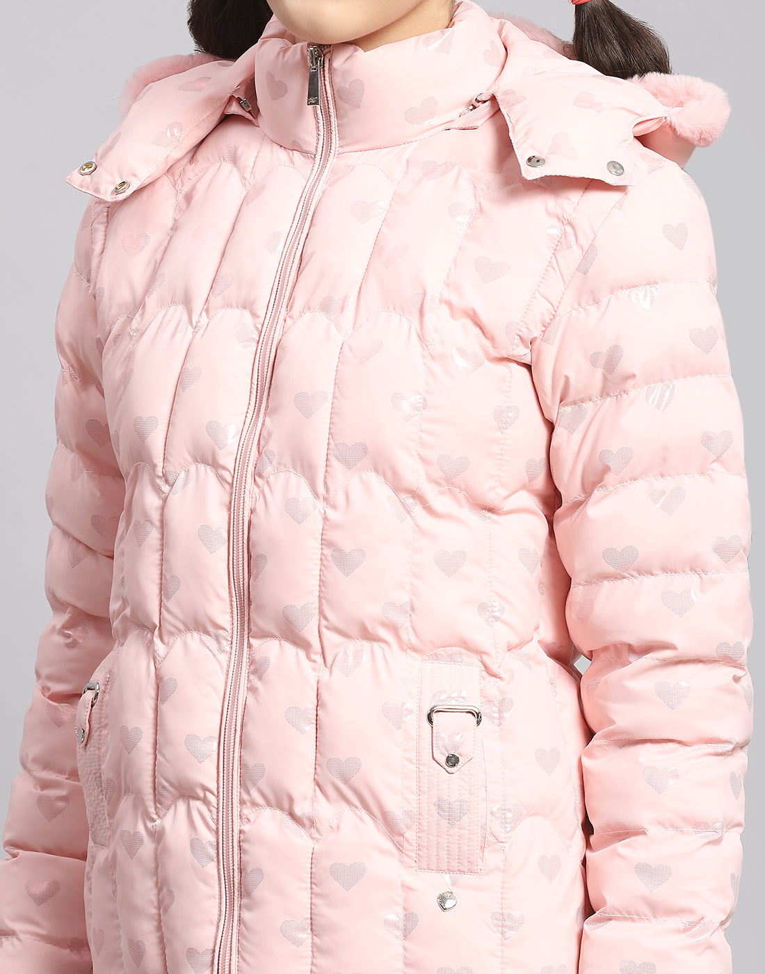 Girls Pink Printed Hooded Full Sleeve Girls Jacket