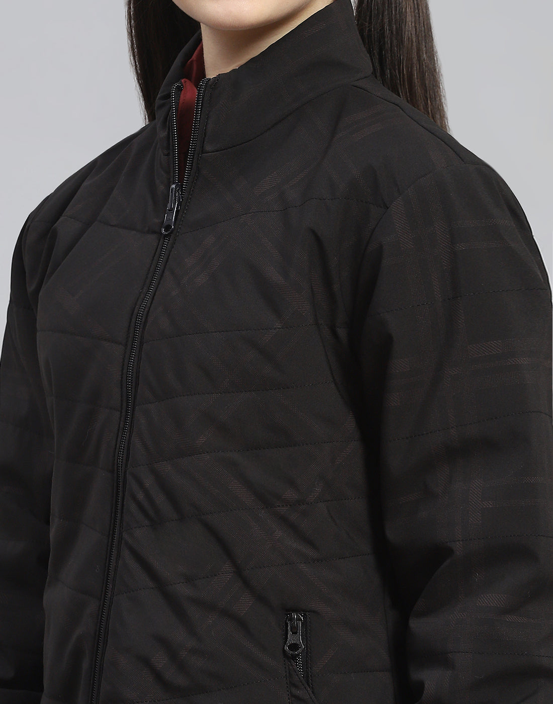 Girls Black Solid Stand Collar Full Sleeve Reversible Jacket