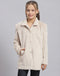 Girls Beige Self Design Collar Full Sleeve Coat