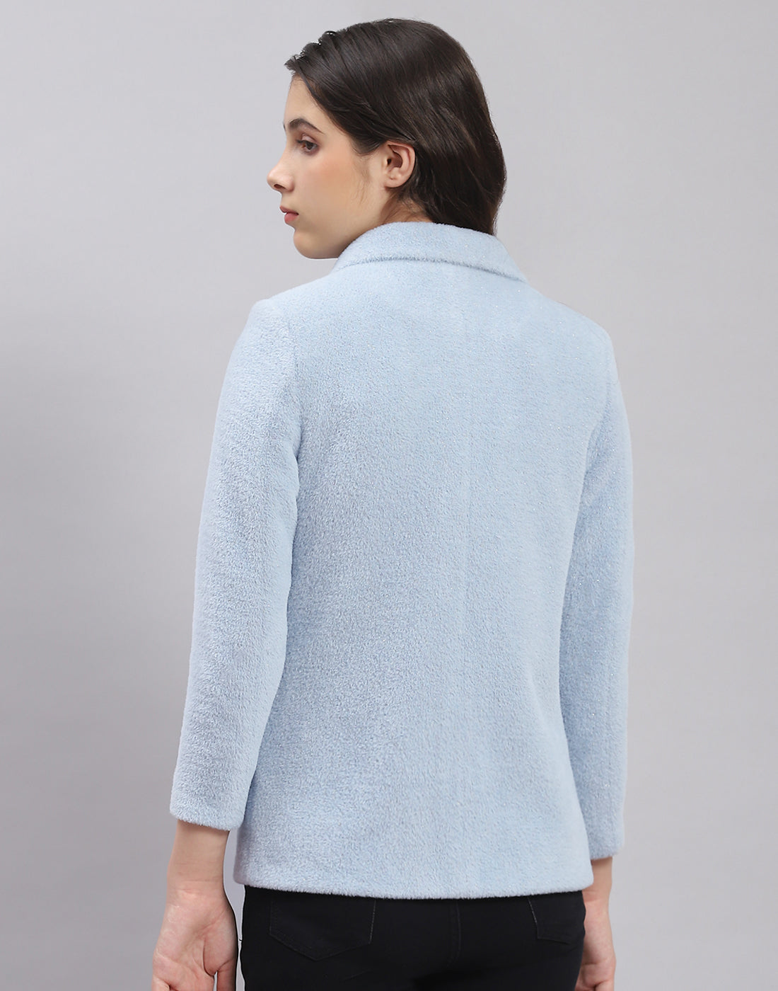 Girls Blue Solid Collar Full Sleeve Coat