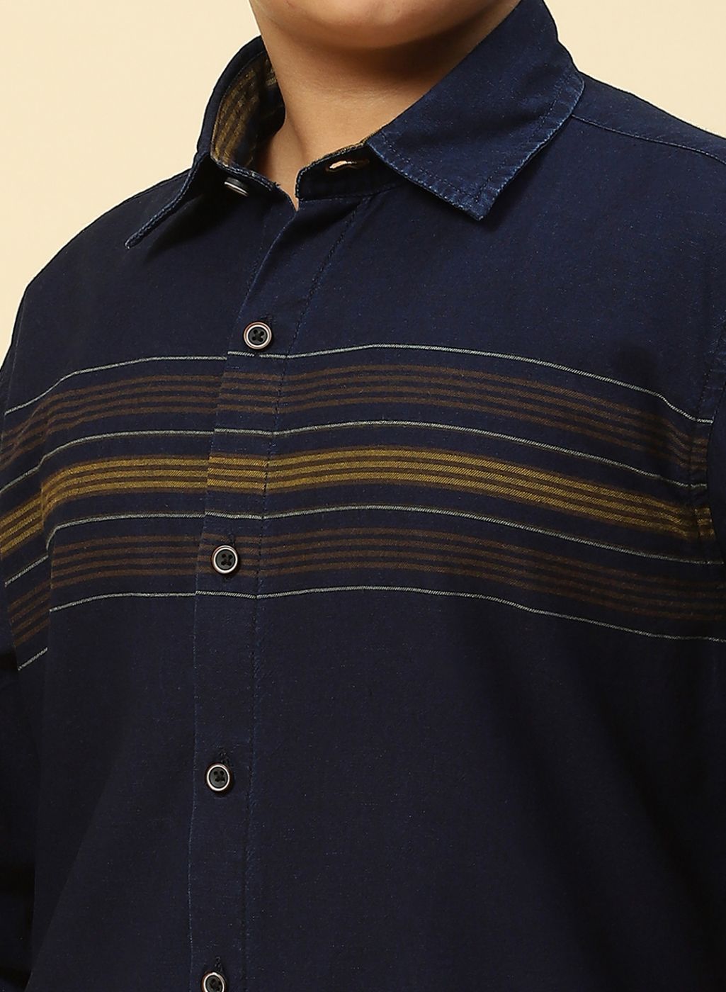 Boys Mustard & NAvy Blue Stripe Shirt