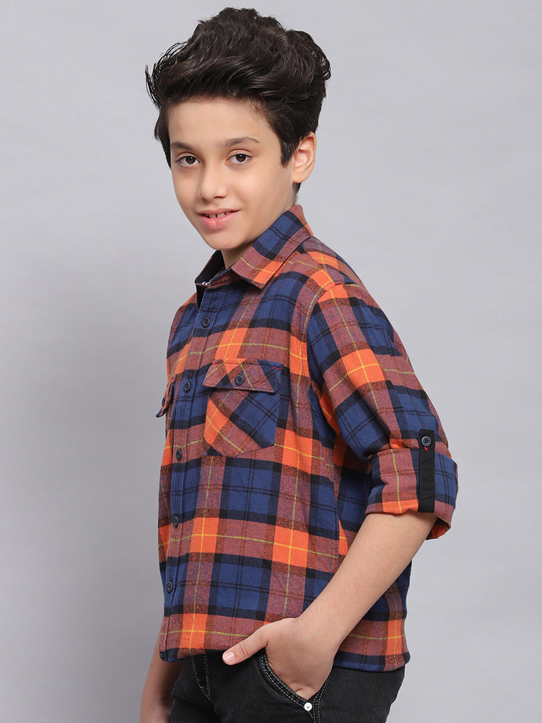 Boys Rust Check Spread Collar Full Sleeve Shirts