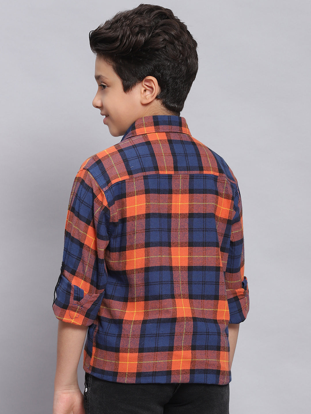 Boys Rust Check Spread Collar Full Sleeve Shirts