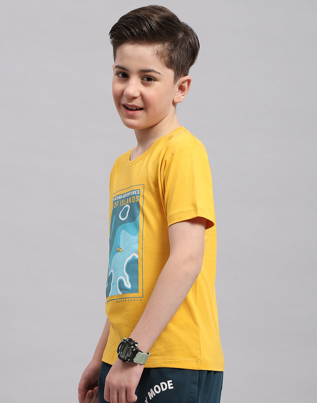 Boys Mustar & Aqua Blue Printed Round Neck Half Sleeve T-Shirt (Pack of 2)