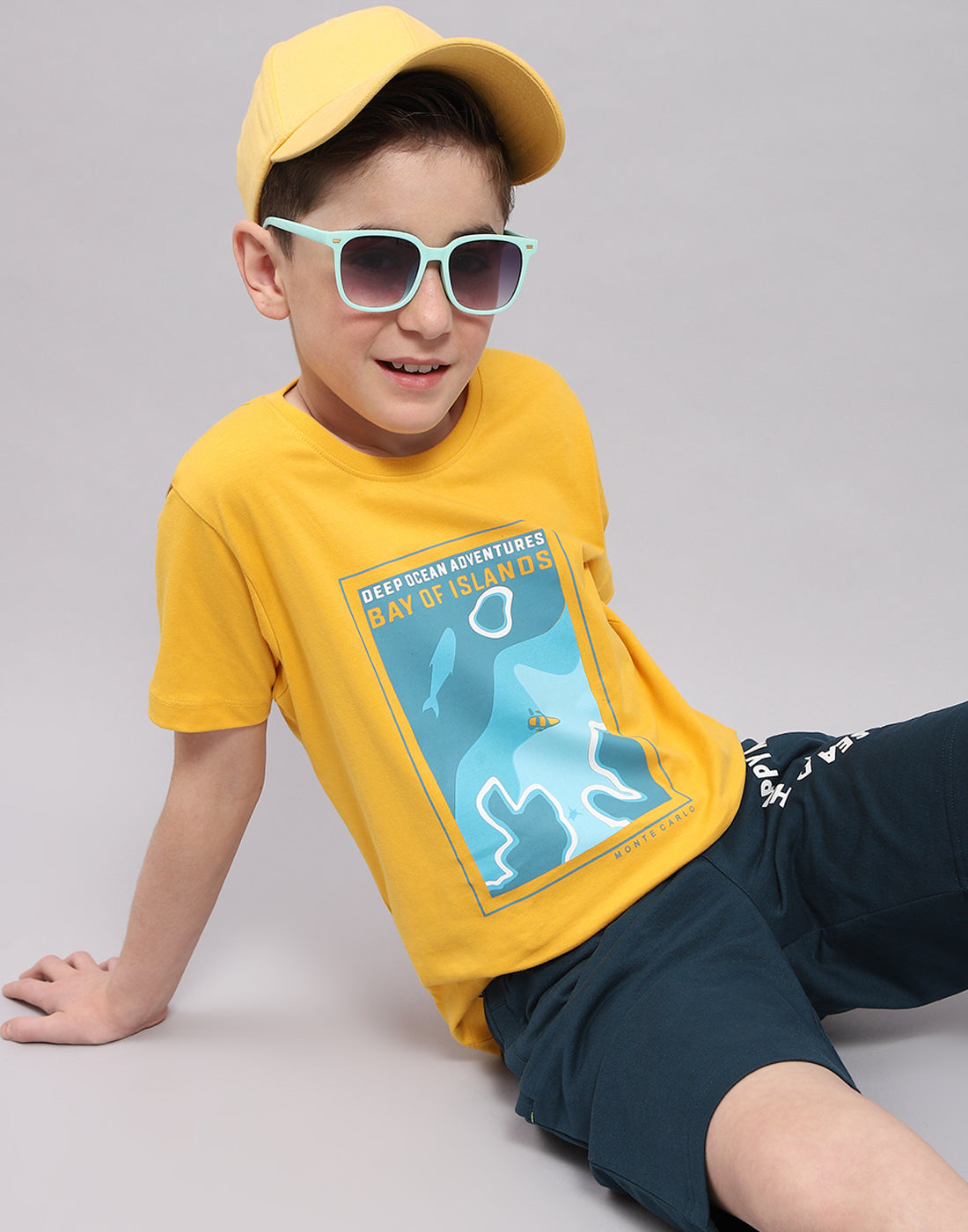 Boys Mustar & Aqua Blue Printed Round Neck Half Sleeve T-Shirt (Pack of 2)