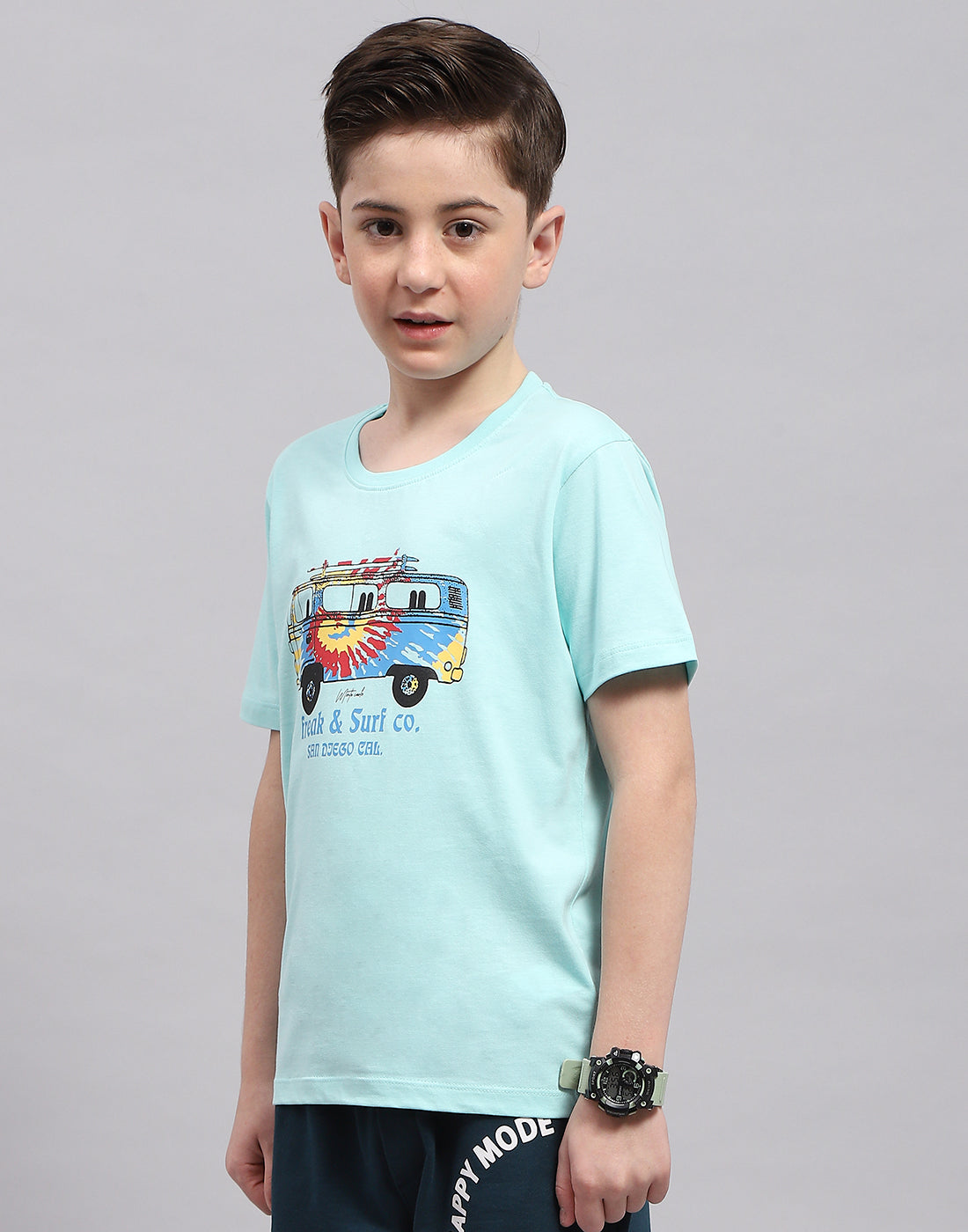 Boys Mustar & Aqua Blue Printed Round Neck Half Sleeve T-Shirt (Pack of 2)