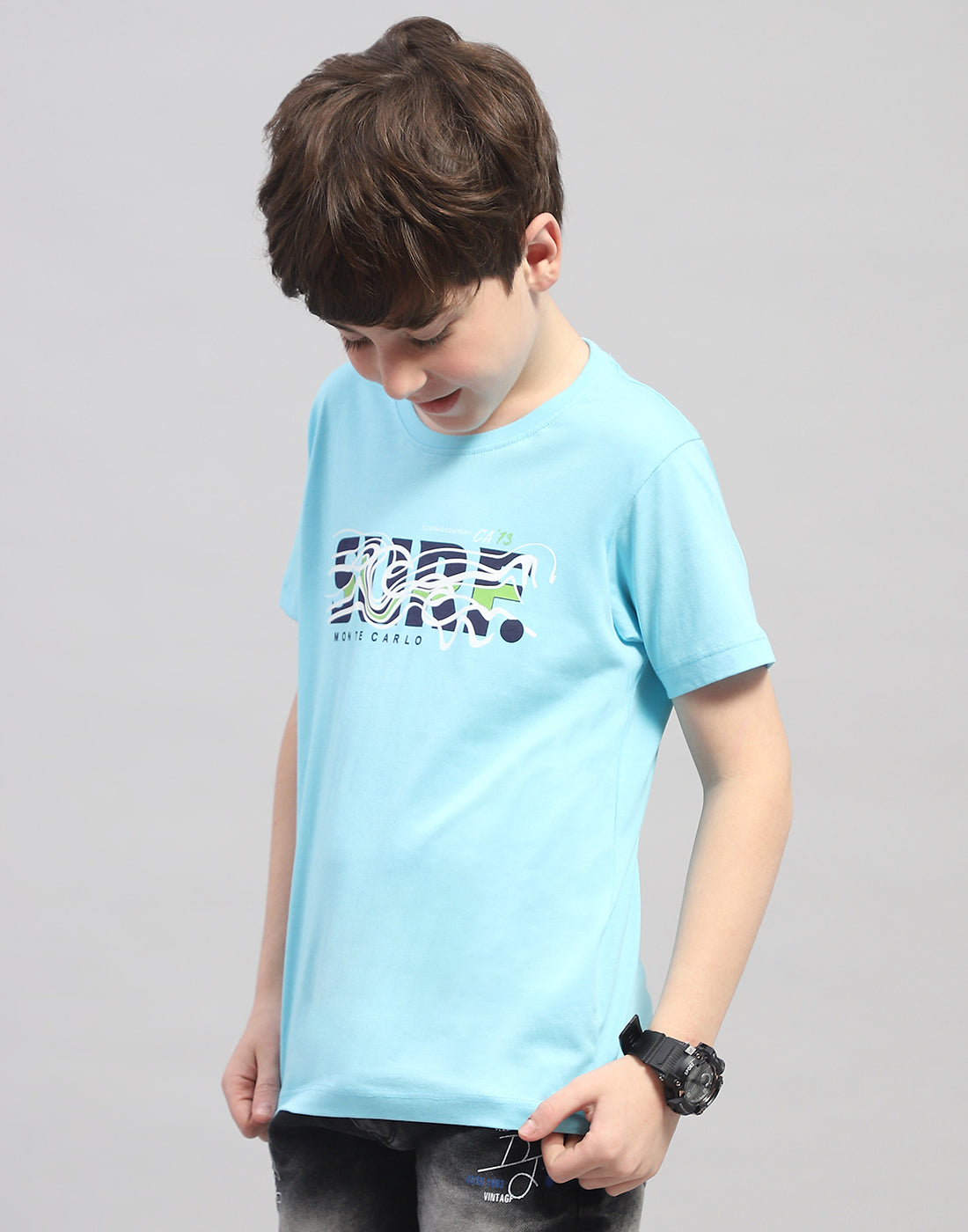 Boys Green & Turquoise Blue Printed Round Neck Half Sleeve T-Shirt (Pack of 2)