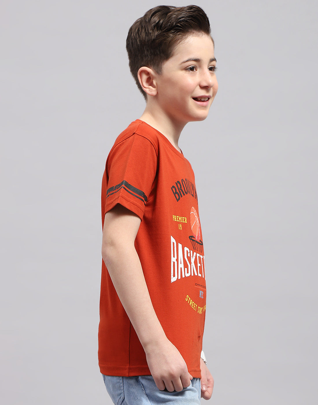 Boys Rust Printed Round Neck Half Sleeve T-Shirt