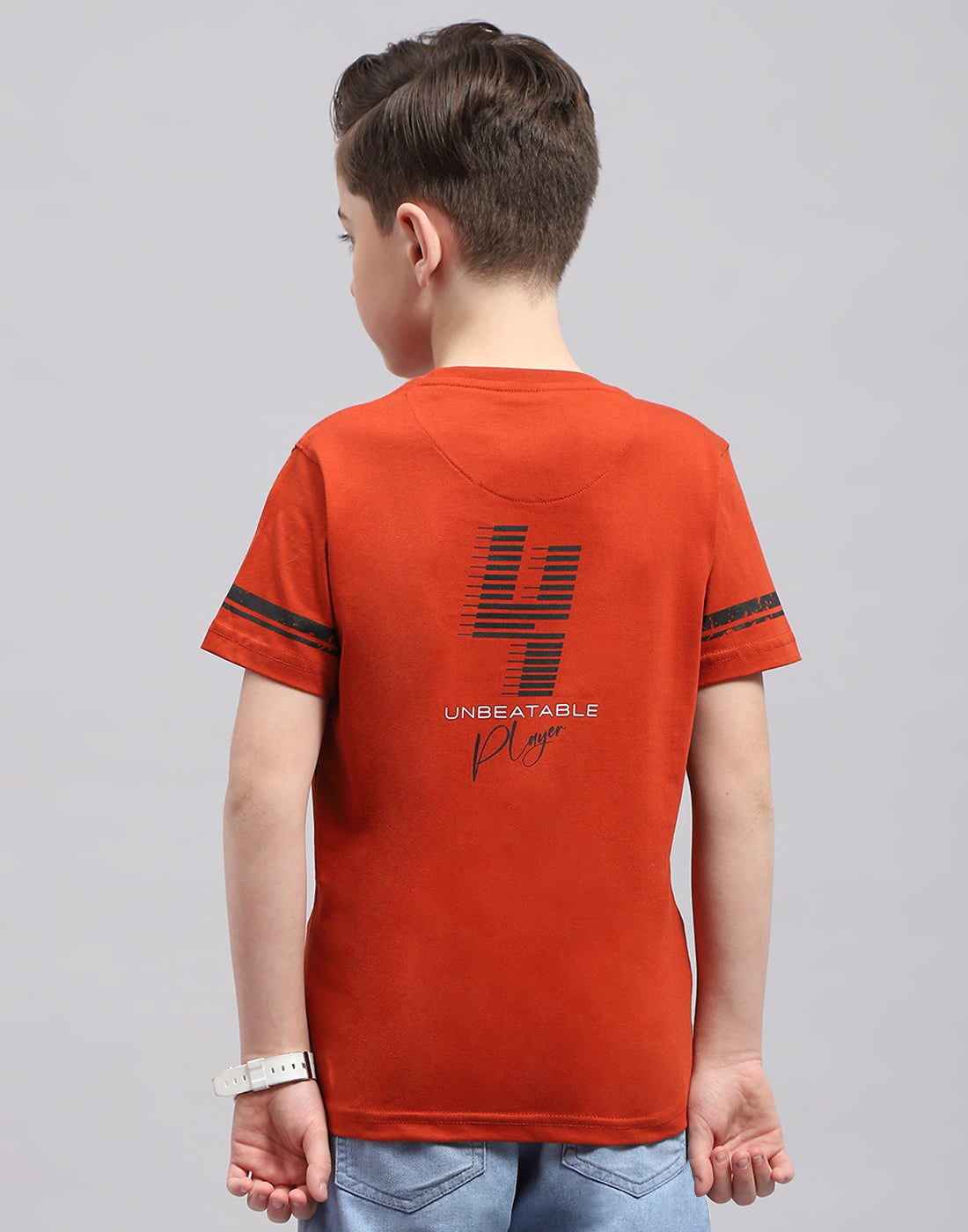 Boys Rust Printed Round Neck Half Sleeve T-Shirt