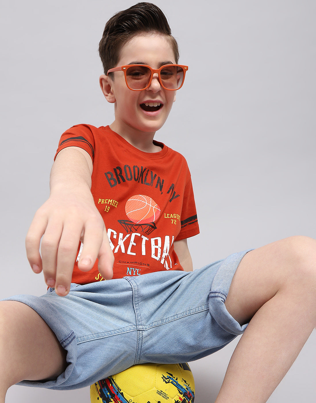 Boys Rust Printed Round Neck Half Sleeve T-Shirt