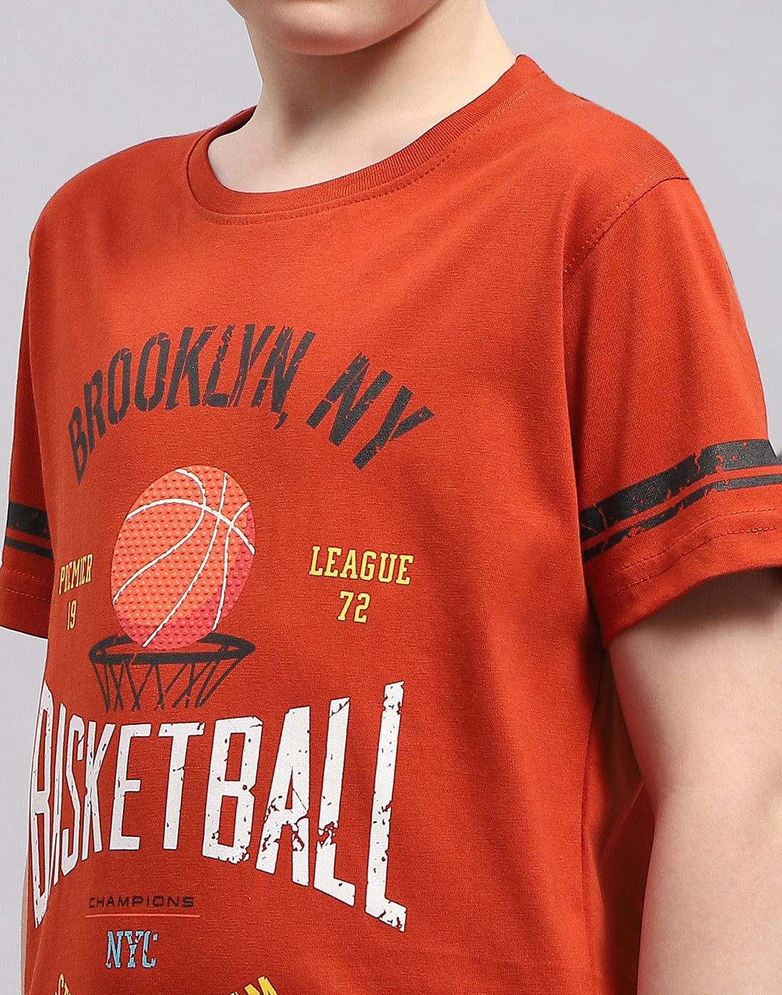 Boys Rust Printed Round Neck Half Sleeve T-Shirt