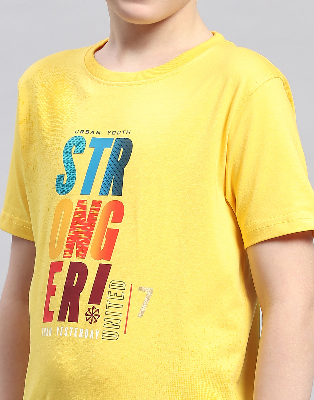 Boys Yellow Printed Round Neck Half Sleeve T-Shirt