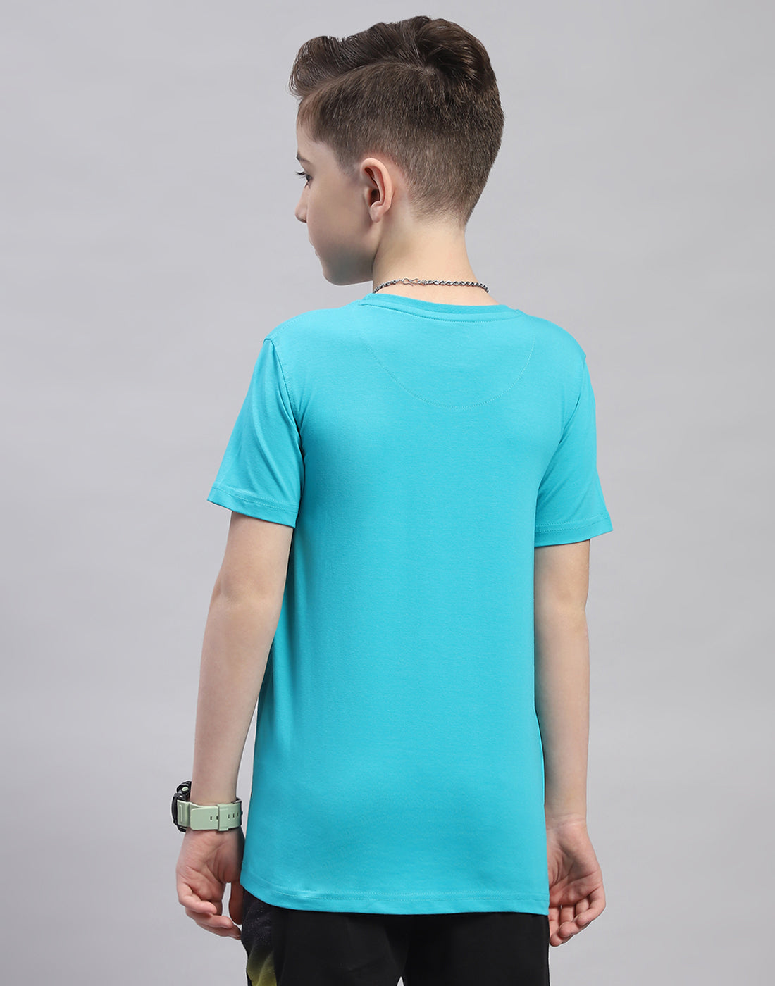 Boys Blue Printed Round Neck Half Sleeve T-Shirt