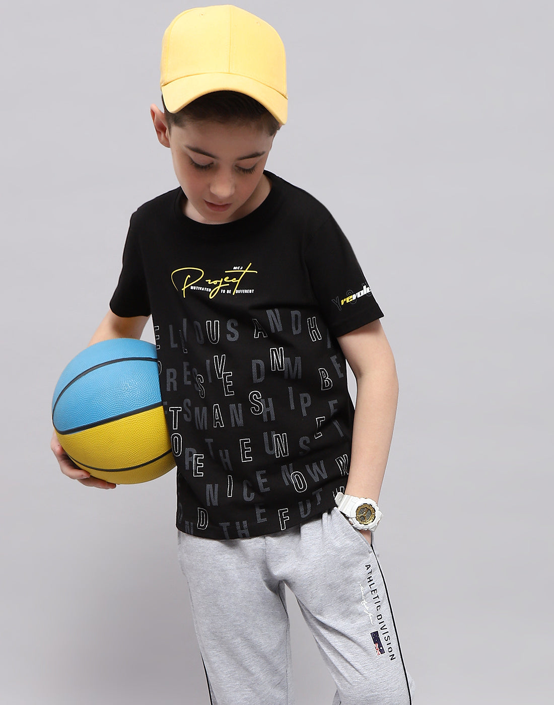 Boys Black Printed Round Neck Half Sleeve T-Shirt